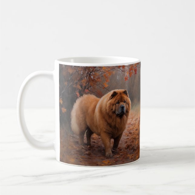 Caneca De Café Chow Chow no Outono Folhas Caem Inspiram (Esquerda)