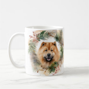 Caneca De Café Chow Chow Wreath de Natal Festivo