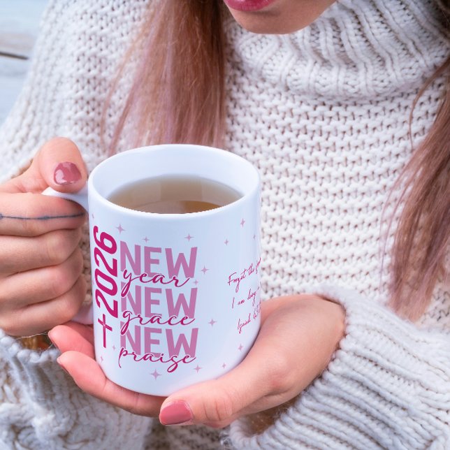 Caneca De Café Christian 2026 New Year Custom Scripture Cross (Change the verse or add your word of the year.)