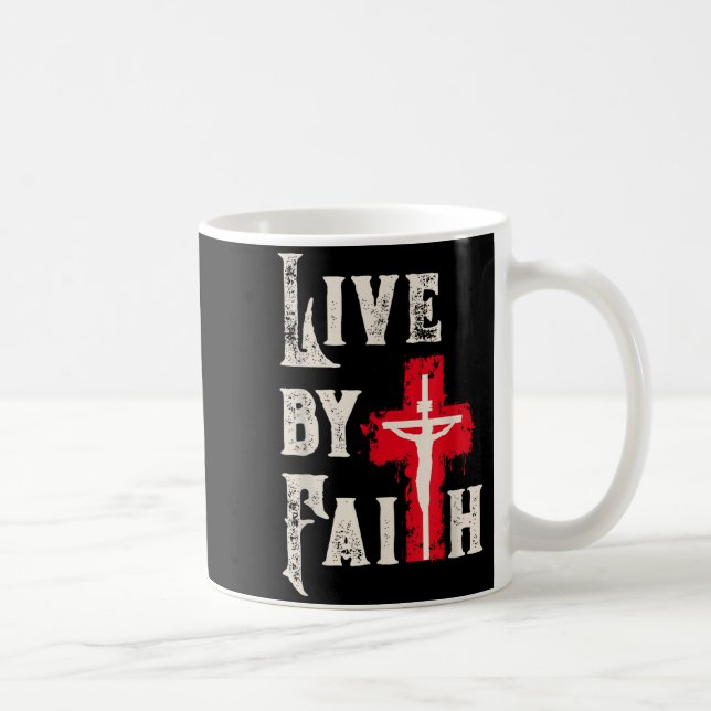 Caneca De Café Christian Cross Scripture Live By Faith  (Direita)