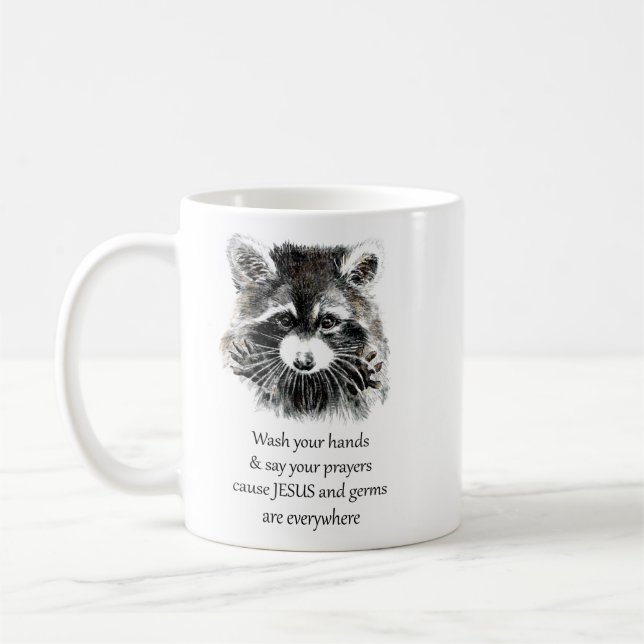 Caneca De Café Christian Washroom Lave suas mãos Raccoon Animal (Esquerda)