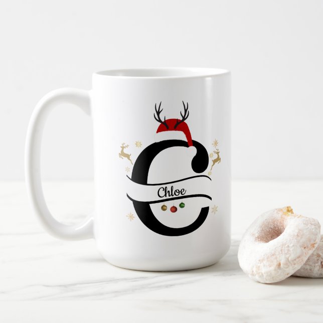 Caneca De Café Christmas Alphabet Collection – Letter C Design (Com Donut)