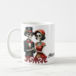 Caneca De Café Christmas Bone Romance, A festive skeleton couple.