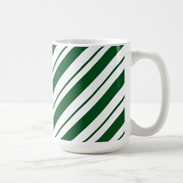 Caneca De Café Christmas Candy Cane Stripes in Green and White  (Direita)