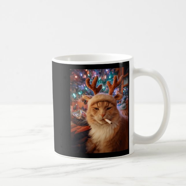 Caneca De Café Christmas Cat Smoking Cigarette Meme Gen Z Comfort (Direita)