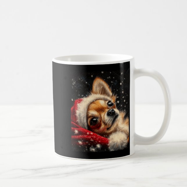 Caneca De Café Christmas Chihuahua On A Long Sleeve  (Direita)