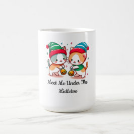 Caneca De Café Christmas Cute Cat Meet Me Under The MistleToe