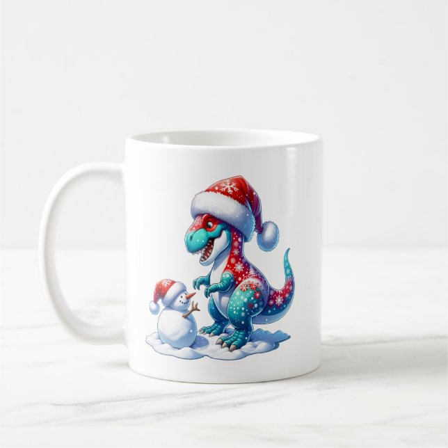 Caneca De Café Christmas dinosaur with cute snowman, fantasy  (Esquerda)