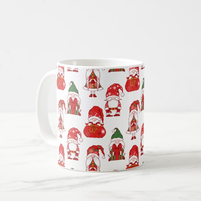 Caneca De Café Christmas Gnome Gift & Sack Pattern (Frente Esquerda)