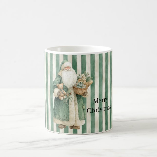 Caneca De Café Christmas Green Stripes Teddy Bear Gifts Santa (Centro)