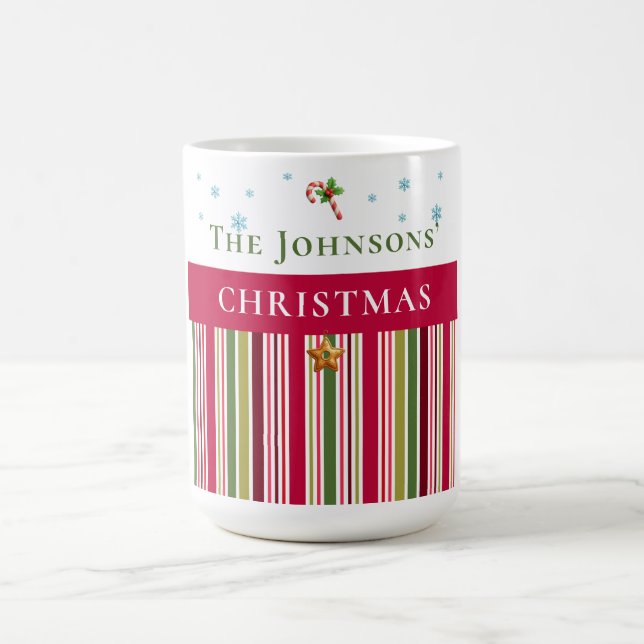 Caneca De Café Christmas Holidays - Red, Green & Gold Stripes (Centro)