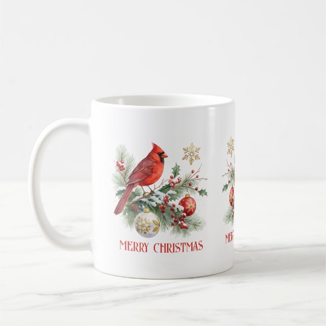Caneca De Café Christmas Holly Bouquet Red Cardinal  (Esquerda)