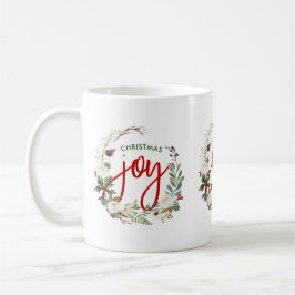 Caneca De Café Christmas Holly Wreath Joy Typografia
