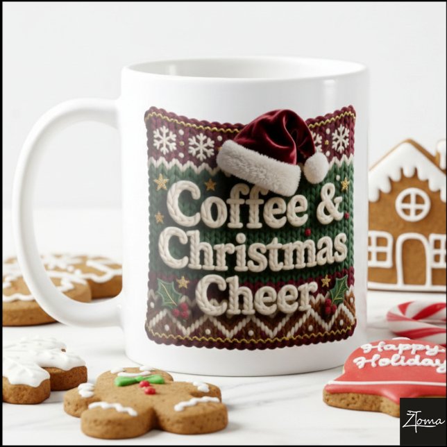 Caneca De Café Christmas Knit Sweater Coffee & Christma Santa Hat (Criador carregado)