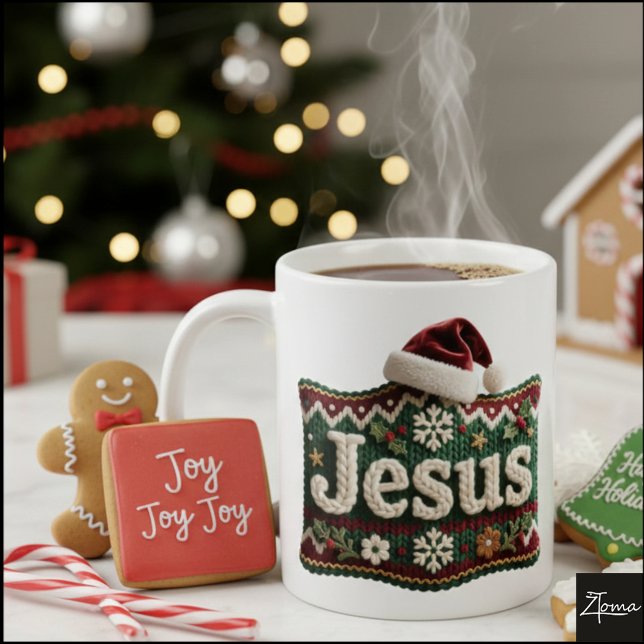 Caneca De Café Christmas Knit Sweater Jesus Santa Hat (Criador carregado)