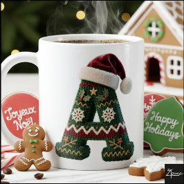 Caneca De Café Christmas Knit Sweater Letter A Santa Hat