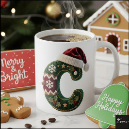 Caneca De Café Christmas Knit Sweater Letter C Santa Hat