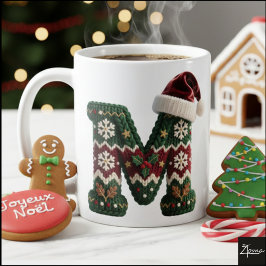 Caneca De Café Christmas Knit Sweater Letter N Santa Hat
