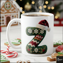 Caneca De Café Christmas Knit Sweater Letter Z Santa Hat
