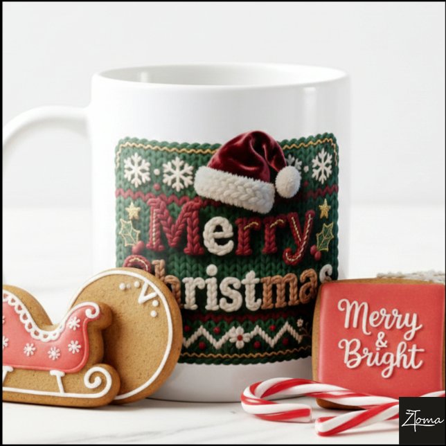 Caneca De Café Christmas Knit Sweater Merry Christmas Santa Hat (Criador carregado)
