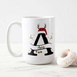 Caneca De Café Christmas Letter A Initial – Festive Holiday Desig