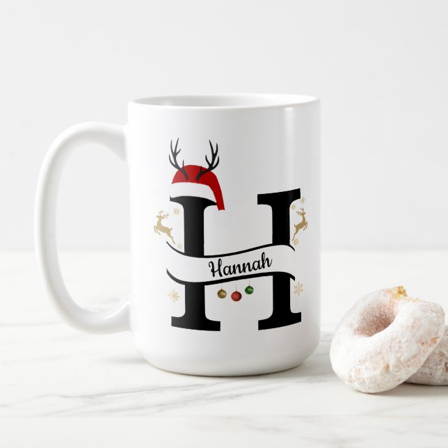 Caneca De Café Christmas Letter H Alphabet  (Com Donut)