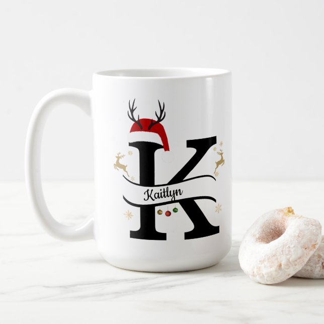 Caneca De Café Christmas Letter K Alphabet  (Com Donut)