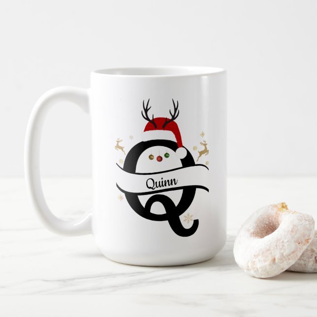 Caneca De Café Christmas Letter Q Alphabet  (Com Donut)
