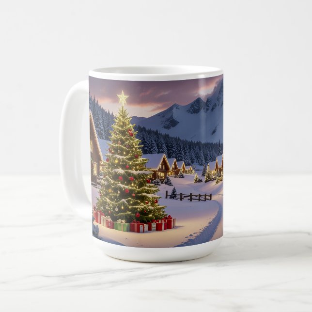 Caneca De Café Christmas lights landscape with snow (Frente Esquerda)