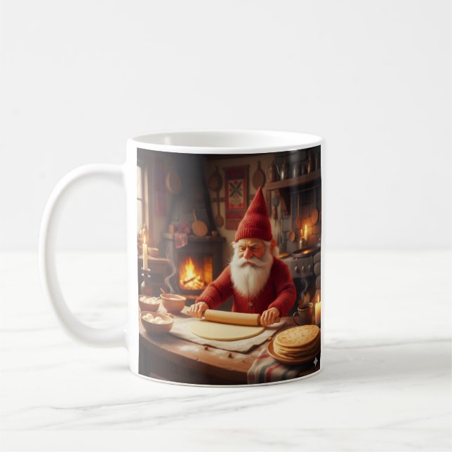 Caneca De Café Christmas Norwegian Nisse Making Lefse, Mug (Esquerda)