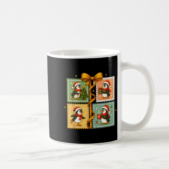 Caneca De Café Christmas Penguin Stamp Collage  (Direita)