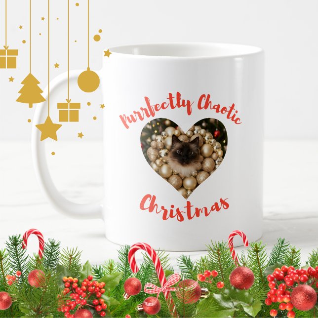 Caneca De Café Christmas Personalized Cat Heart Photo Frame (Criador carregado)