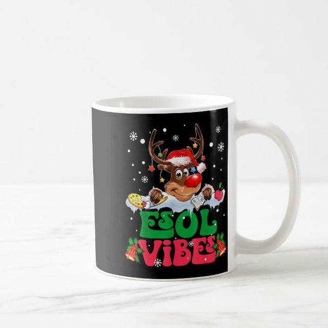 Caneca De Café Christmas Reindeer Santa Esol Vibes Funny Teacher  (Direita)