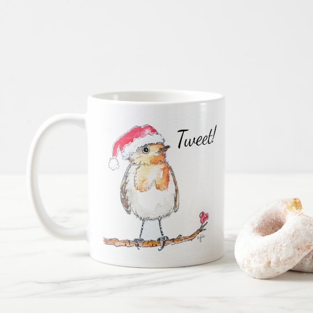 Caneca De Café Christmas Robin (Com Donut)