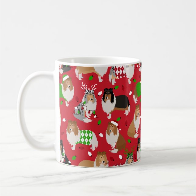 Caneca De Café Christmas Rough Collie (Esquerda)