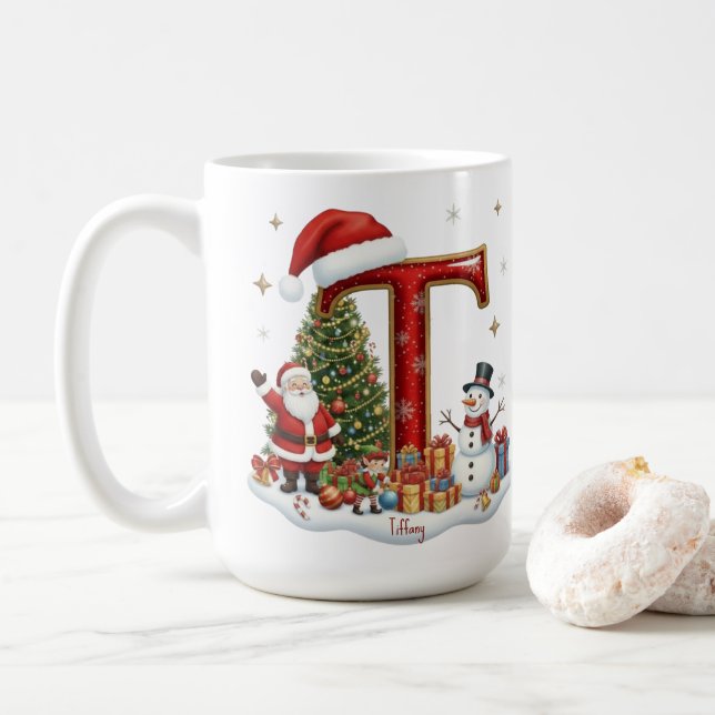 Caneca De Café Christmas Santa Claus Snowman Elf Alphabet T  (Com Donut)