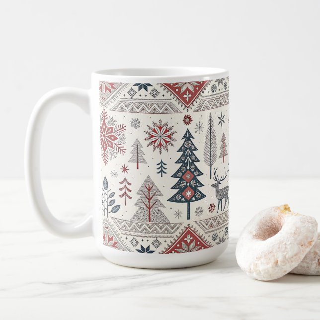 Caneca De Café Christmas Scandinavian Geometric Minimalist (Com Donut)
