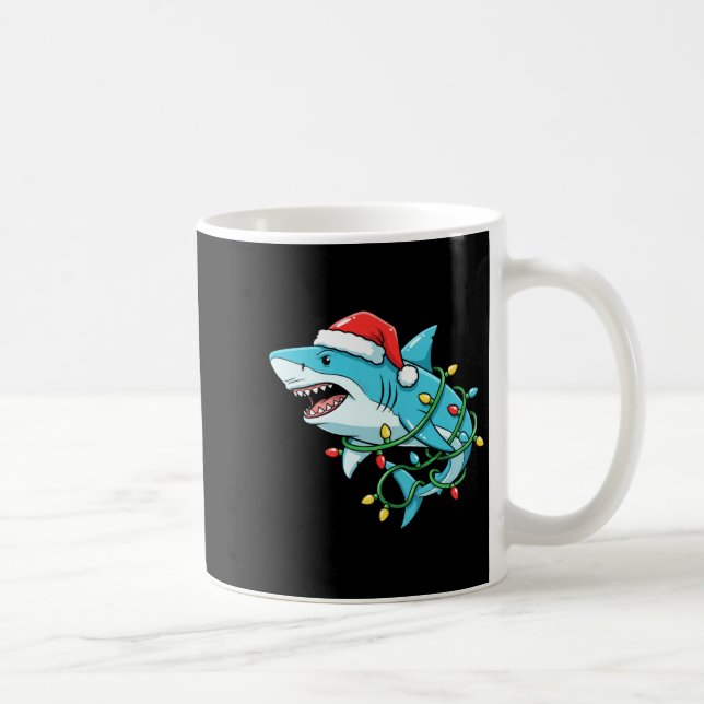 Caneca De Café Christmas Shark Santa Hat Wrapped In Lights Funny  (Direita)