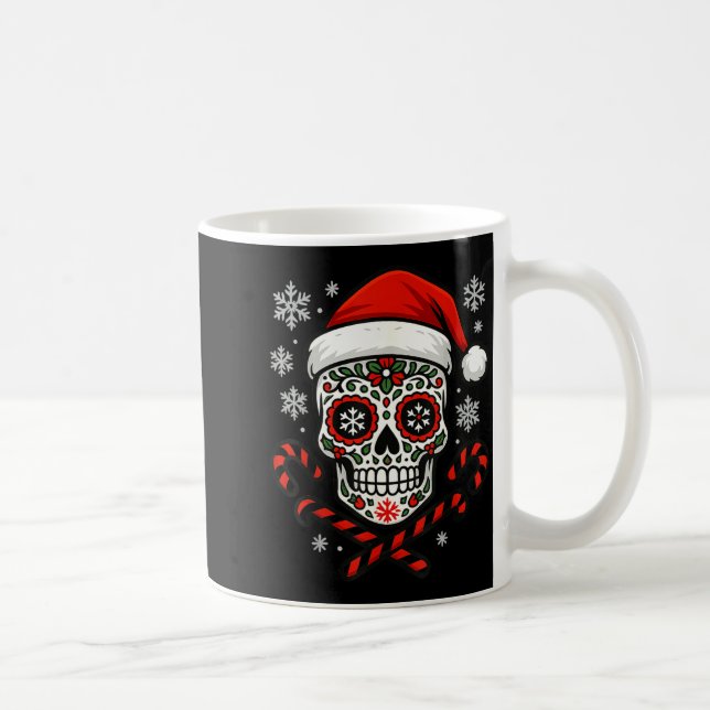 Caneca De Café Christmas Sugar Calavera Skull Santa Hat Candy Can (Direita)