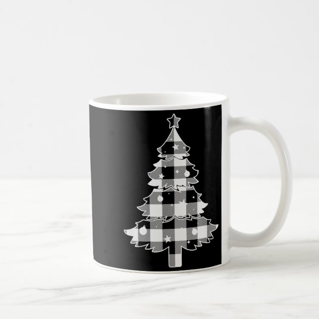 Caneca De Café Christmas Tree Black &amp; White Buffalo Plaid Mer (Direita)