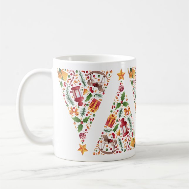 Caneca De Café Christmas tree pattern with toys  white background (Esquerda)