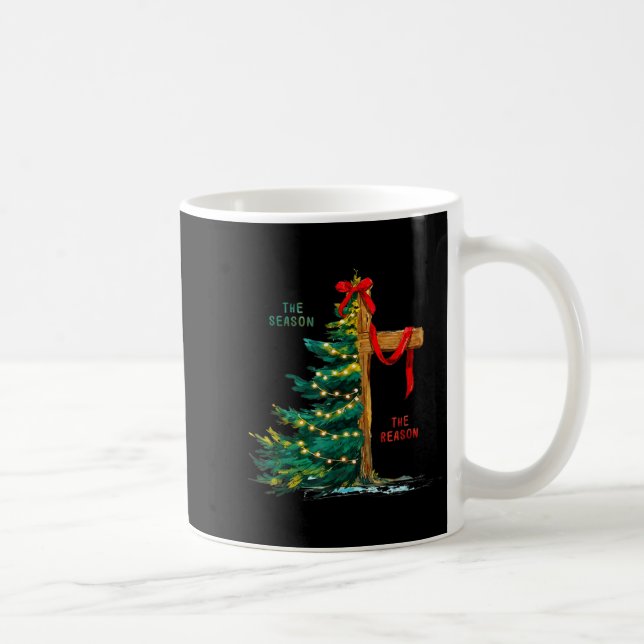 Caneca De Café Christmas Tree The Season Jesus Cross Faith Holida (Direita)