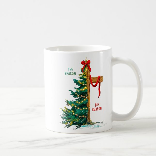 Caneca De Café Christmas Tree The Season Jesus Cross The Reason  (Direita)