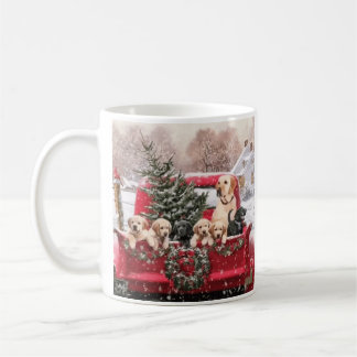 Caneca De Café Christmas Vintage Red Truck With Puppies Dogs