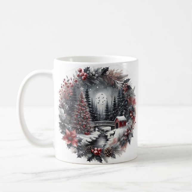 Caneca De Café christmas wreath landscape Mug (Esquerda)