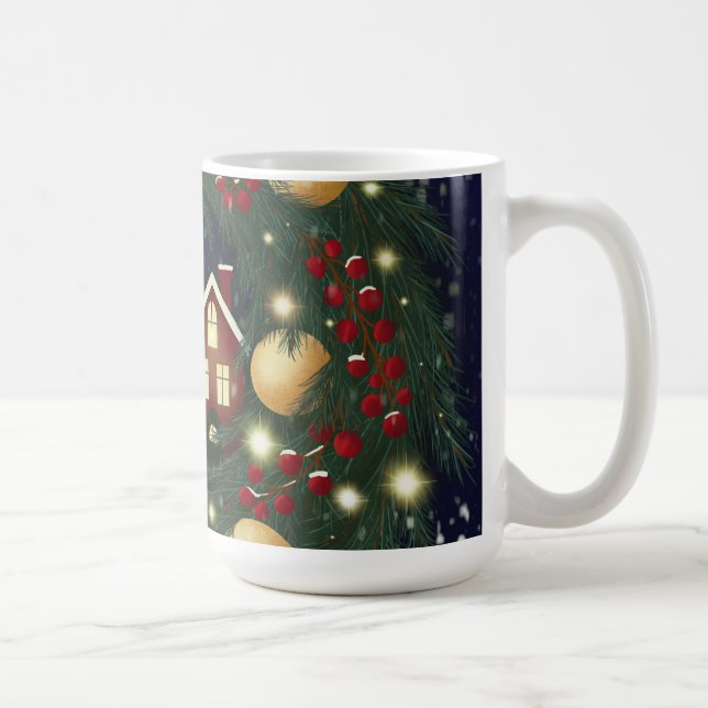 Caneca De Café Christmas wreath with pine branches (Direita)