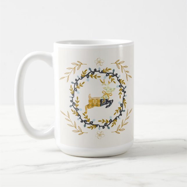 Caneca De Café Christmastime Deer with Wreath Yellow Cream (Esquerda)