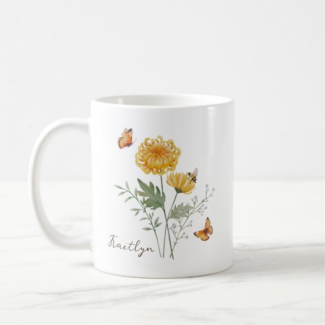 Caneca De Café Chrysanthemum Birth Month Flower (Esquerda)