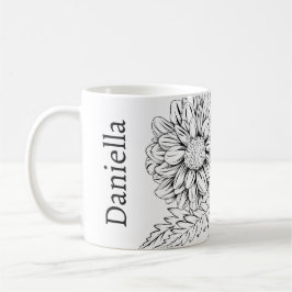 Caneca De Café Chrysanthemum Black Line Drawing with Your Name 