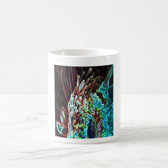 Caneca De Café Chrysanthemum Glow Art Blue Verde, Branco e Vermel (Centro)